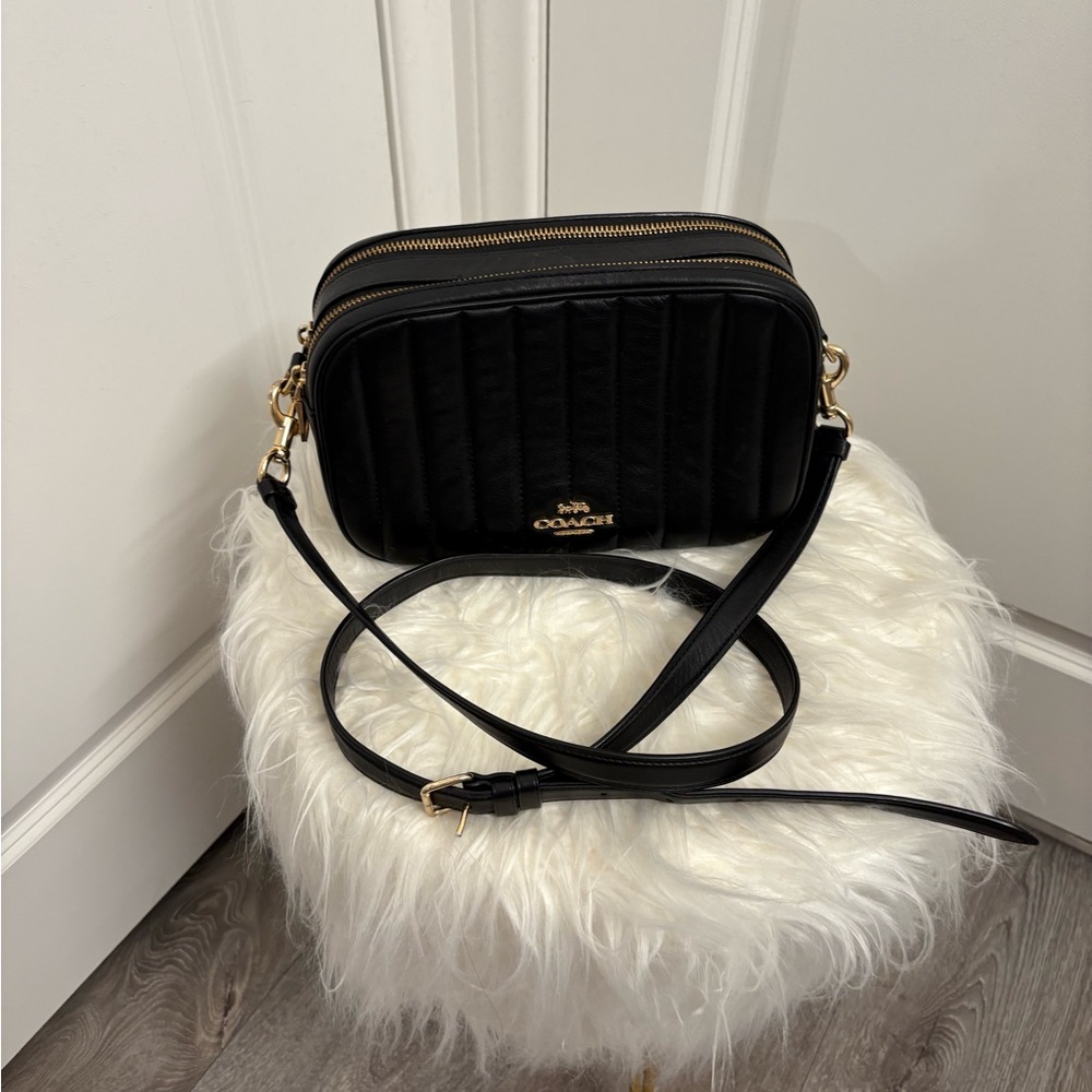 Coach Black Quilted Crossbody Bag with Gold Accents